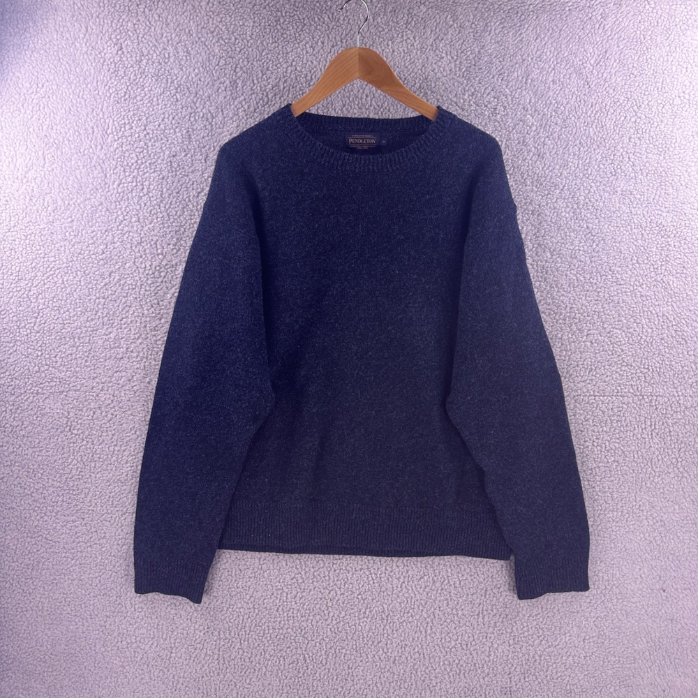 Pendleton Mens XL Navy Blue Washable Shetland Wool Crewneck Sweater Knit